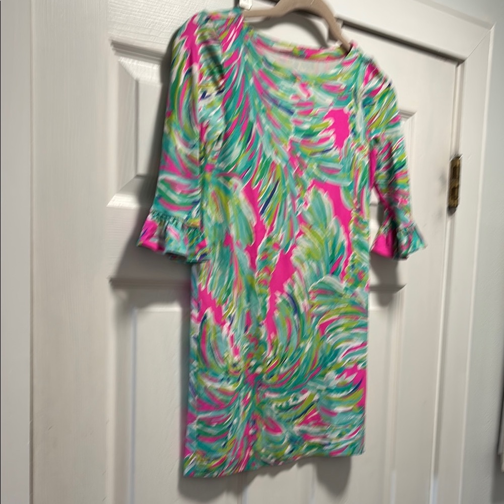 Lilly Pulitzer Pink and Green Leaf Dress Girls L (8-10)